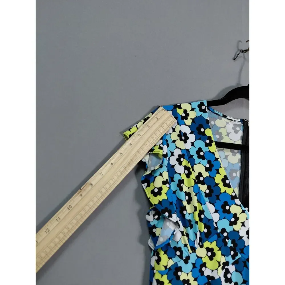 Michael Kors Blue Floral V-Neck Cap Sleeve Jersey Dress Women Size S